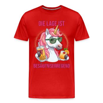 Die Lage ist besäufniserregend lustiger Einhorn - Männer Premium Bio T-Shirt - Rot - Vorne - Damien (186cm)