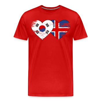 Corée du Sud, mains du drapeau islandais, forme de cœur utilisée - T-shirt bio Premium Homme - rouge - Devant - Damien (186cm)