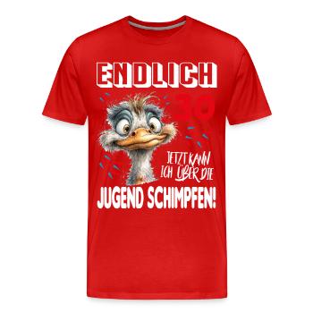 Endlich 30: Strauß Vogel Geburtstag Birthday - Männer Premium Bio T-Shirt - Rot - Vorne - Damien (186cm)