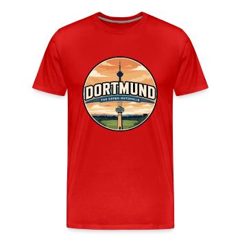 Badge de voyage rétro Dortmund U-Tower - T-shirt bio Premium Homme - rouge - Devant - Damien (186cm)