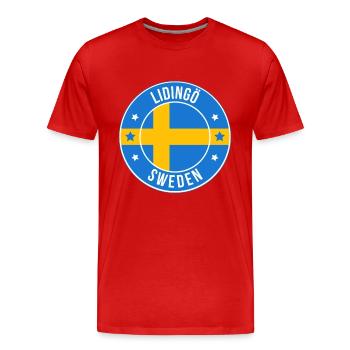 Emblème du Round Patch de Lidingö Suède - T-shirt bio Premium Homme - rouge - Devant - Damien (186cm)