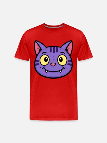 Purple Cat Cartoon Face Tee - Men's Premium Organic T-Shirt - red