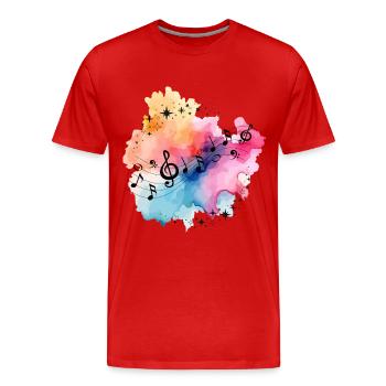 Notes musicales T-shirt aquarelle étoiles colorées - T-shirt bio Premium Homme - rouge - Devant - Damien (186cm)