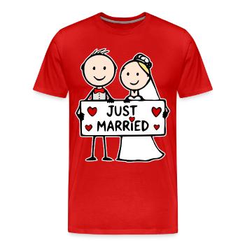 Hochzeitspaar Cartoon just married - Männer Premium Bio T-Shirt - Rot - Vorne - Damien (186cm)
