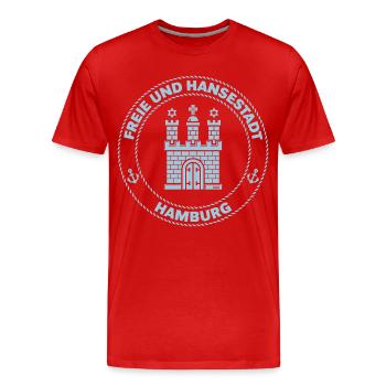 Hamburg Wappen – Freie Und Hansestadt (Sky Blue) - Männer Premium Bio T-Shirt - Rot - Vorne - Damien (186cm)