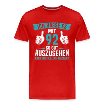 92 Jahre 92. Geburtstag Mann Frau 92 Jahre - Männer Premium Bio T-Shirt - Rot - Vorne - Damien (186cm)