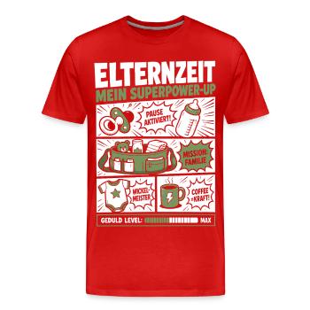 Elternzeit Mein Superpower-Up - Männer Premium Bio T-Shirt - Rot - Vorne - Damien (186cm)