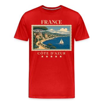 Frankreich Côte d’Azur Vintage Reisemarke - Männer Premium Bio T-Shirt - Rot - Vorne - Damien (186cm)