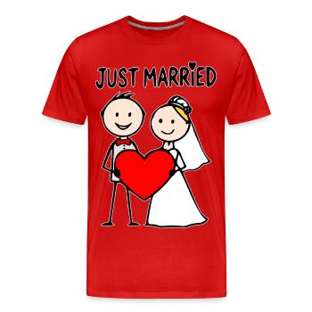 Couple de mariage Cartoon Heart Fraîchement marié - T-shirt bio Premium Homme - rouge - Devant - Damien (186cm)