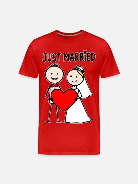 Bruidspaar Cartoon Heart Net Getrouwd - Mannen premium biologisch T-shirt - rood