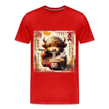 Highland Cow Ramen Vintage Poster Style - Männer Premium Bio T-Shirt - Rot - Vorne - Damien (186cm)