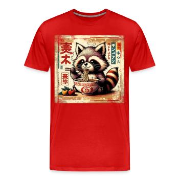 Waschbär Ramen Vintage Poster Style - Männer Premium Bio T-Shirt - Rot - Vorne - Damien (186cm)