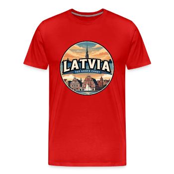 Insigne rétro de Riga à Points noirs de Lettonie - T-shirt bio Premium Homme - rouge - Devant - Damien (186cm)