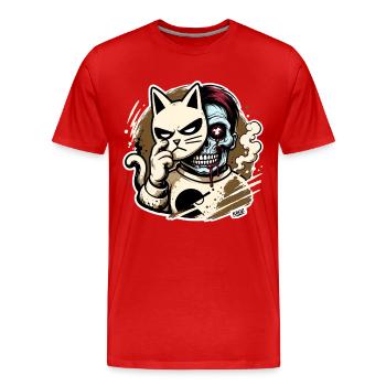 Masque de chat contre Visage de zombie - T-shirt bio Premium Homme - rouge - Devant - Damien (186cm)
