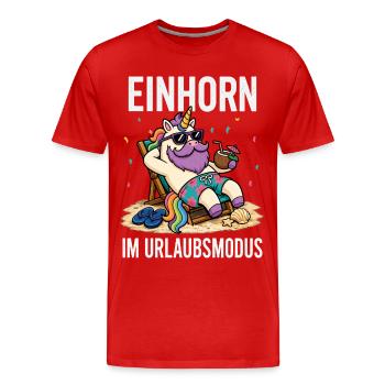 Einhorn Urlaubsmodus Männer Camping Fun Shirt  - Männer Premium Bio T-Shirt - Rot - Vorne - Damien (186cm)