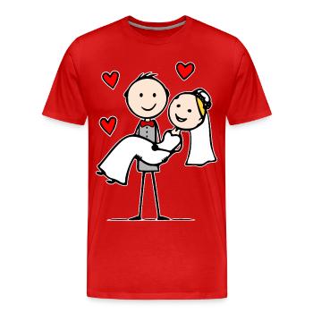 Dessin animé du couple de mariage - T-shirt bio Premium Homme - rouge - Devant - Damien (186cm)