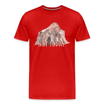 Pas aujourd’hui Satire, femme allongée sur un tas de linge - T-shirt bio Premium Homme - rouge - Devant - Damien (186cm)