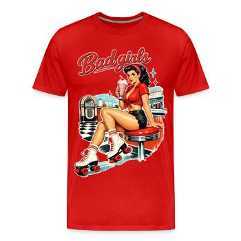 Pin-Up Girl Rétro : Bad Girls style diner années 50 - T-shirt bio Premium Homme - rouge - Devant - Damien (186cm)
