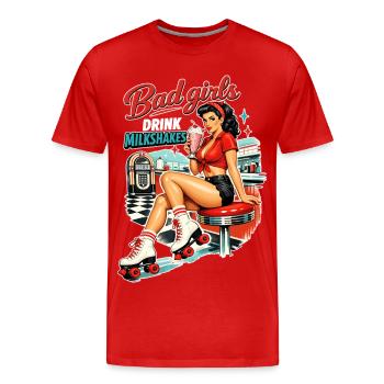 Bad Girls boivent des milkshakes – Pin-up de diner des années 50 - T-shirt bio Premium Homme - rouge - Devant - Damien (186cm)