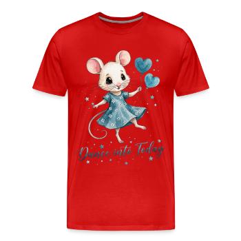 Tanzende Maus mit Herzballons - Männer Premium Bio T-Shirt - Rot - Vorne - Damien (186cm)
