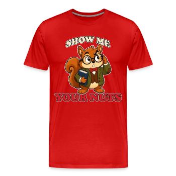 Montre-moi tes couilles Mascotte drôle du Professeur Écureuil - T-shirt bio Premium Homme - rouge - Devant - Damien (186cm)
