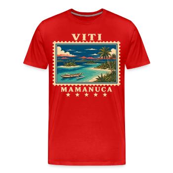 Marque de voyage vintage Mamanuca aux Fidji - T-shirt bio Premium Homme - rouge - Devant - Damien (186cm)