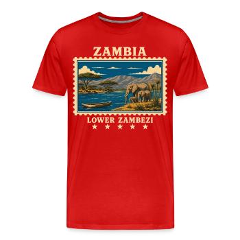 Marque de voyage vintage Zambie Lower Zambeze - T-shirt bio Premium Homme - rouge - Devant - Damien (186cm)