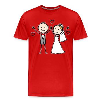 Dessin animé du couple de mariés joyeux - T-shirt bio Premium Homme - rouge - Devant - Damien (186cm)