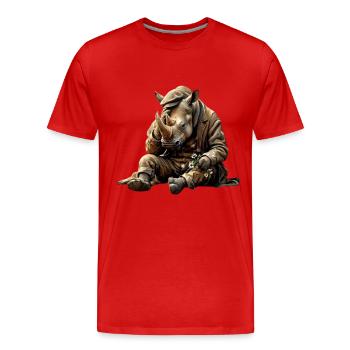 Rhinocéros mélancolique avec des fleurs - T-shirt bio Premium Homme - rouge - Devant - Damien (186cm)
