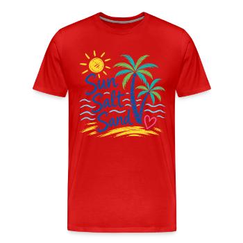 Sable de sel au soleil – Motif de palmiers de plage d’été - T-shirt bio Premium Homme - rouge - Devant - Damien (186cm)