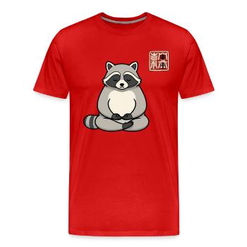 Funny Meditating Raccoon Zen Humour Gift - Men's Premium Organic T-Shirt - red - Front - Damien (186cm)