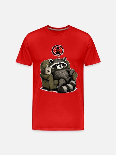 Kaffee liebender Waschbär im Sessel - Männer Premium Bio T-Shirt - Rot