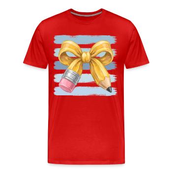 Dessin au crayon doré avec nœud - T-shirt bio Premium Homme - rouge - Devant - Damien (186cm)