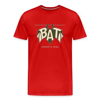 BAT – Jeu de batte suspendue et jeu de mots - T-shirt bio Premium Homme - rouge - Devant - Damien (186cm)