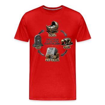 Satire du cycle du capitalisme - T-shirt bio Premium Homme - rouge - Devant - Damien (186cm)