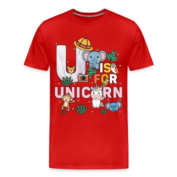 U c’est pour Fête du zoo de licorne Fête Anniversaire du zoo de la jungle - T-shirt bio Premium Homme - rouge - Devant - Damien (186cm)