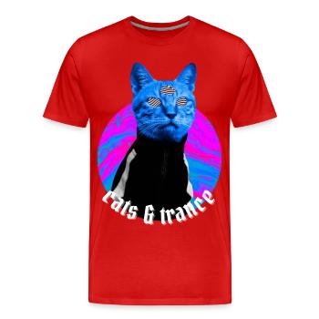 Cats & Trance Chat Musique Trance Psytrance EDM - T-shirt bio Premium Homme - rouge - Devant - Damien (186cm)