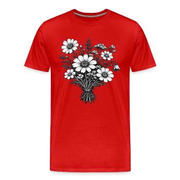 Botanique de linogravure vintage des fleurs sauvages - T-shirt bio Premium Homme - rouge - Devant - Damien (186cm)