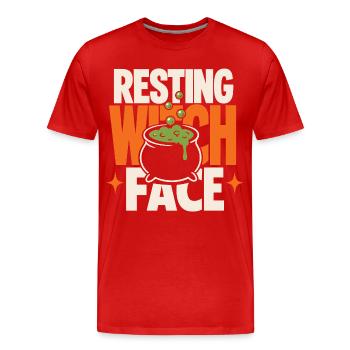 Chaudron au Visage de Sorcière Reposant - T-shirt bio Premium Homme - rouge - Devant - Damien (186cm)