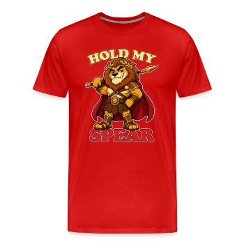 Tiens ma lance Mascotte drôle de gladiateur lion - T-shirt bio Premium Homme - rouge - Devant - Damien (186cm)