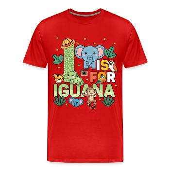 I est pour la fête du zoo d’iguanes, anniversaire du zoo de la jungle - T-shirt bio Premium Homme - rouge - Devant - Damien (186cm)