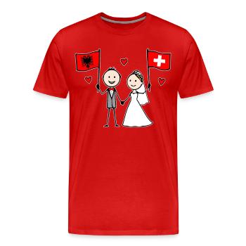 Hochzeitspaar Albanien Schweiz Flagge - Männer Premium Bio T-Shirt - Rot - Vorne - Damien (186cm)