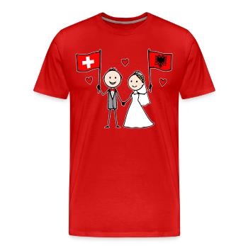 Couple de mariage Suisse Albanie Drapeau - T-shirt bio Premium Homme - rouge - Devant - Damien (186cm)