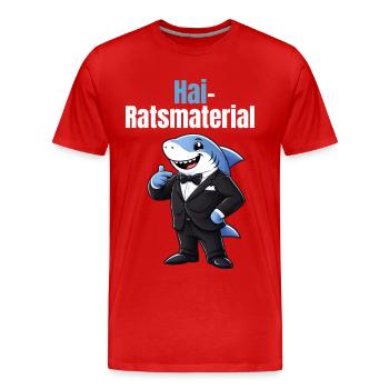 Certified Hairatsmaterial | Lustiger Hai Wortwitz - Männer Premium Bio T-Shirt - Rot - Vorne - Damien (186cm)
