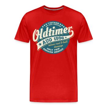 Millésime août 1996 - Anniversaire - Cadeau - T-shirt bio Premium Homme - rouge - Devant - Damien (186cm)