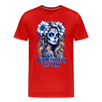 Fleurir à travers le crâne de sucre sombre - T-shirt bio Premium Homme - rouge - Devant - Damien (186cm)