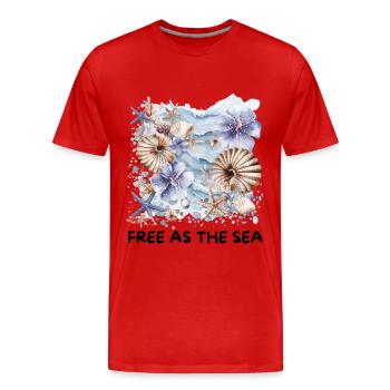 Motif de coquillages aquarelle et de fleurs côtières d’étoiles de mer - T-shirt bio Premium Homme - rouge - Devant - Damien (186cm)