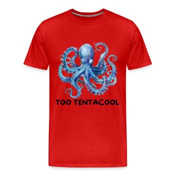 Poulpe aquarelle en bleu – Motif marin - T-shirt bio Premium Homme - rouge - Devant - Damien (186cm)