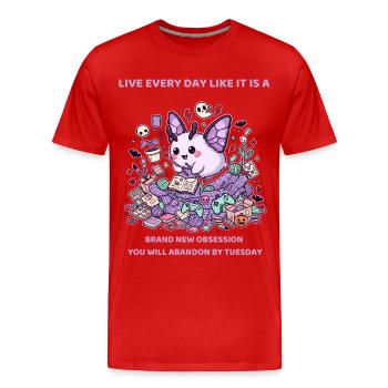 Toute nouvelle obsession abandonnée par mardi - T-shirt bio Premium Homme - rouge - Devant - Damien (186cm)