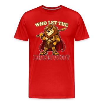 Who Let the Lions Out Funny Lion Gladiator Mascot - T-shirt bio Premium Homme - rouge - Devant - Damien (186cm)